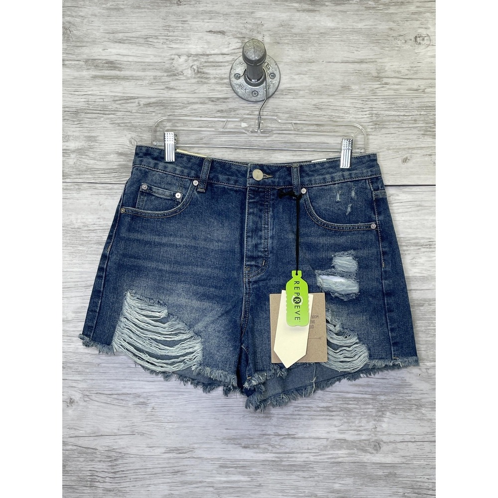 Ban.jara Womens 11/29 High Rise Distressed Denim Cutoff‎ Shorts Blue Button Fly